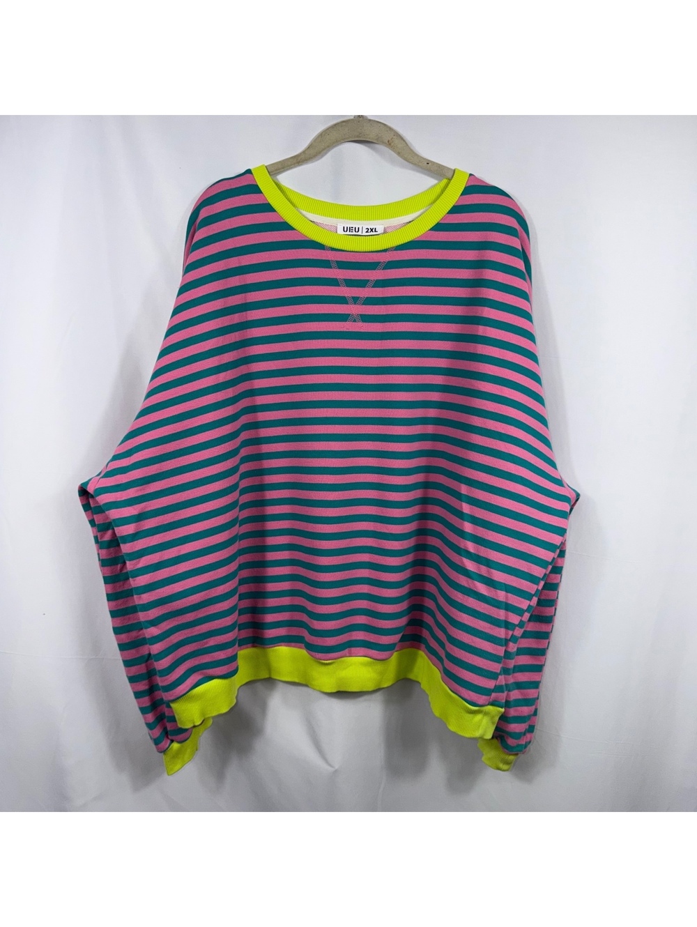 UEU 2XL Pink Teal Striped Oversized Sweatshirt